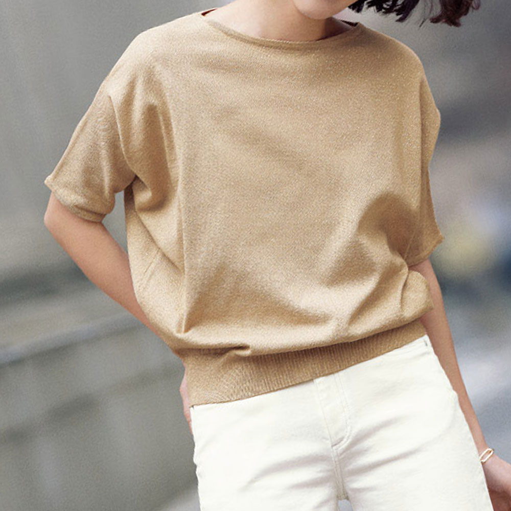 イタリア糸 デザインスリーブ ラメ入り プルオーバー ニット セーター ファッション PC6284