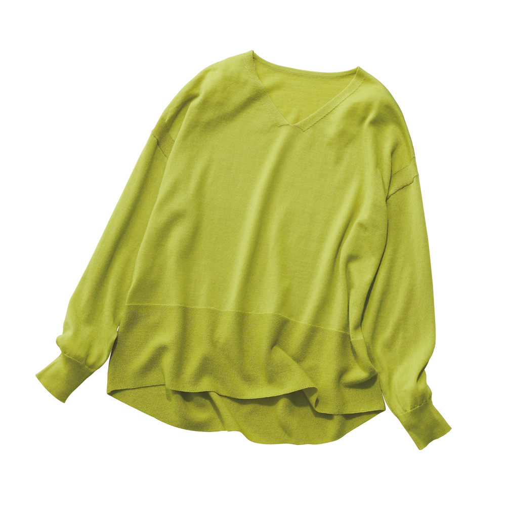 梳毛ウールガーター切り替え Vネックプルオーバー ニットセーター ニット セーター PC6330