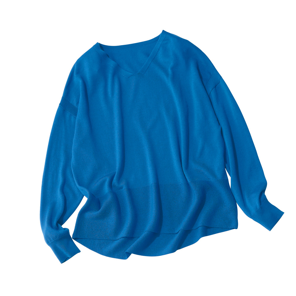 梳毛ウールガーター切り替え Vネックプルオーバー ニットセーター ニット セーター PC6330