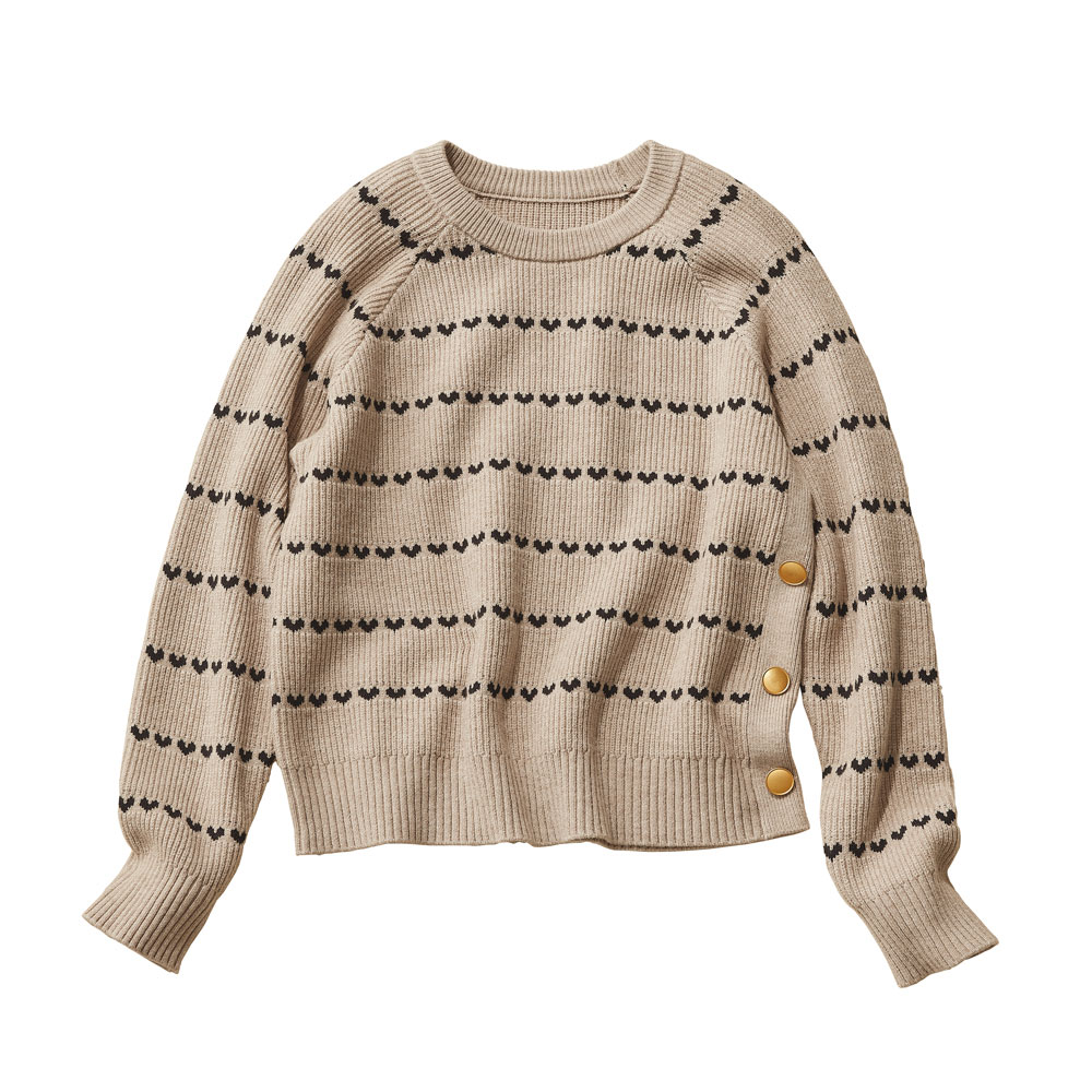 ハートボーダー柄 畦編みプルオーバー ニットセーター ニット セーター PC6346