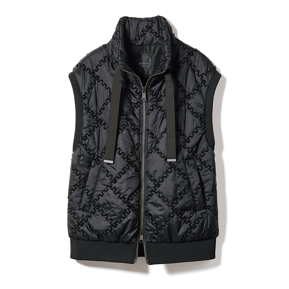 イタリア素材 ラメステッチキルト 中わたジレ ジャケット ファッション PC6393