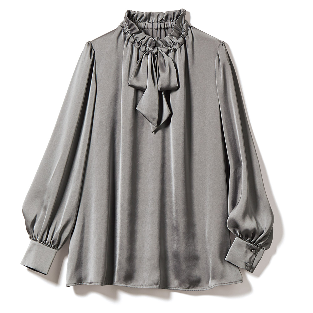 とろみサテン ボウタイ ギャザーブラウス ブラウス シャツ PC6418
