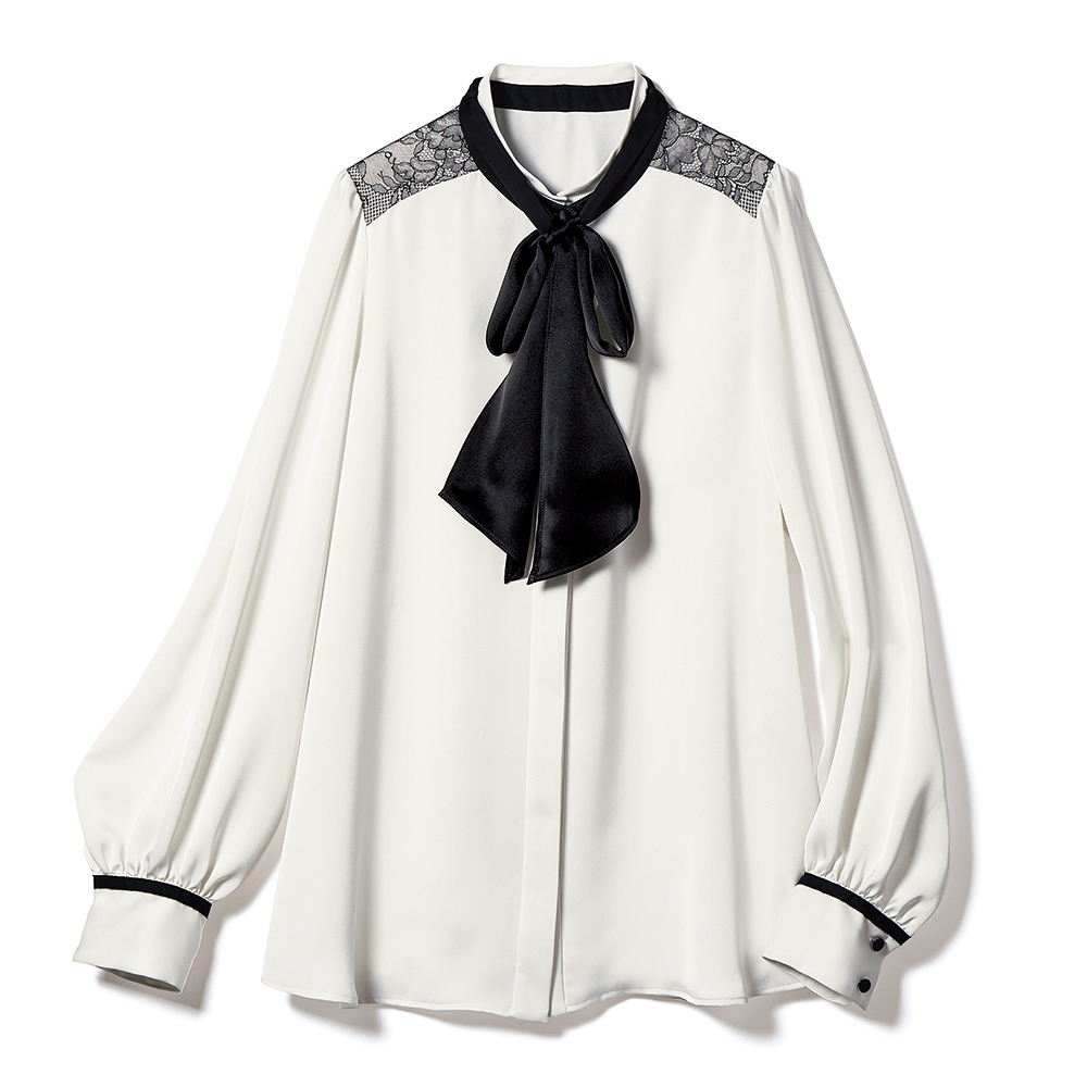 レース使い バイカラー とろみブラウス シャツ ブラウス ファッション PC6419