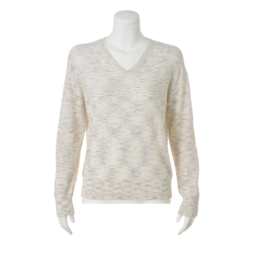 コットンリネン スパンコール使いプルオーバー ニット セーター ファッション PC6508