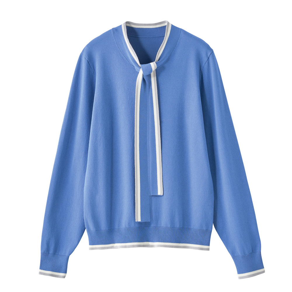 多機能素材リボンタイ 3配色 ニットプルオーバー UV 紫外線対策 美容 健康 PC7566