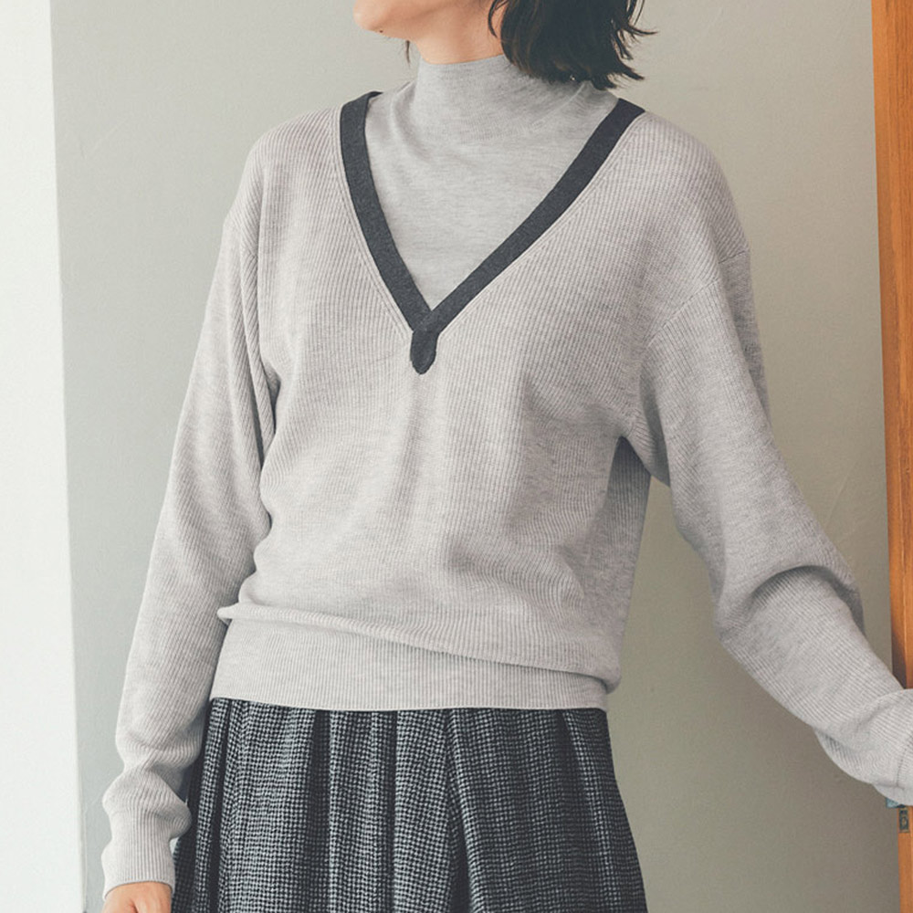 レイヤード風 畦編み ニットプルオーバー ニットセーター ニット セーター PC6302