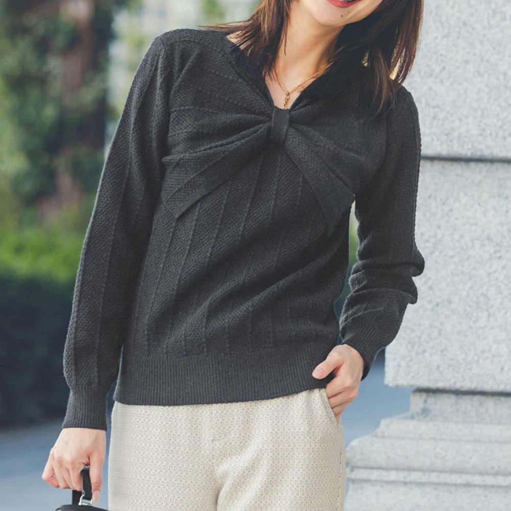 リボン風デザイン ニットプルオーバー ニットセーター ニット セーター PC6312