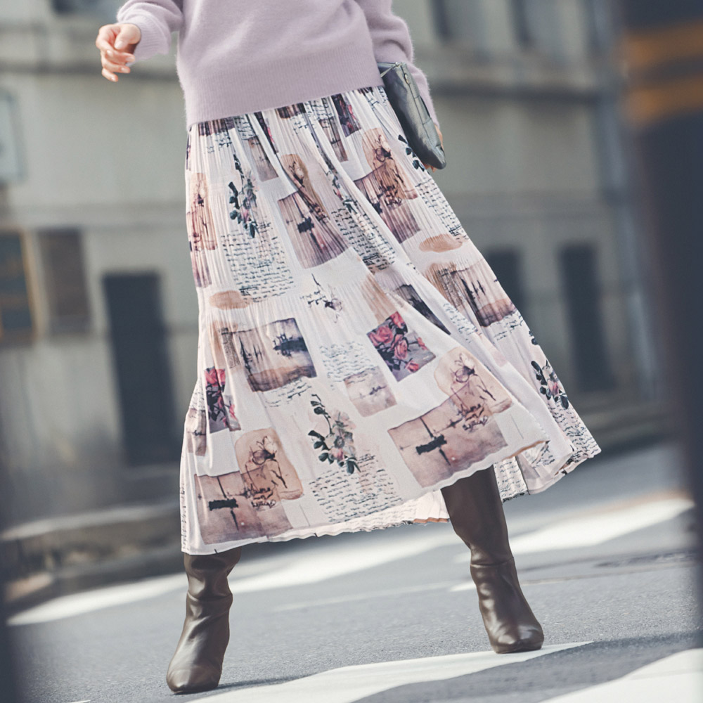 ランダムプリーツ 転写プリントスカート プリント 柄スカート スカート PC6313