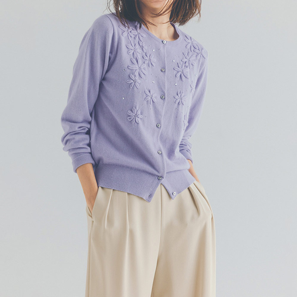ウール混 フラワー刺しゅう ニットカーディガン ニットカーディガン ニット セーター PC6319