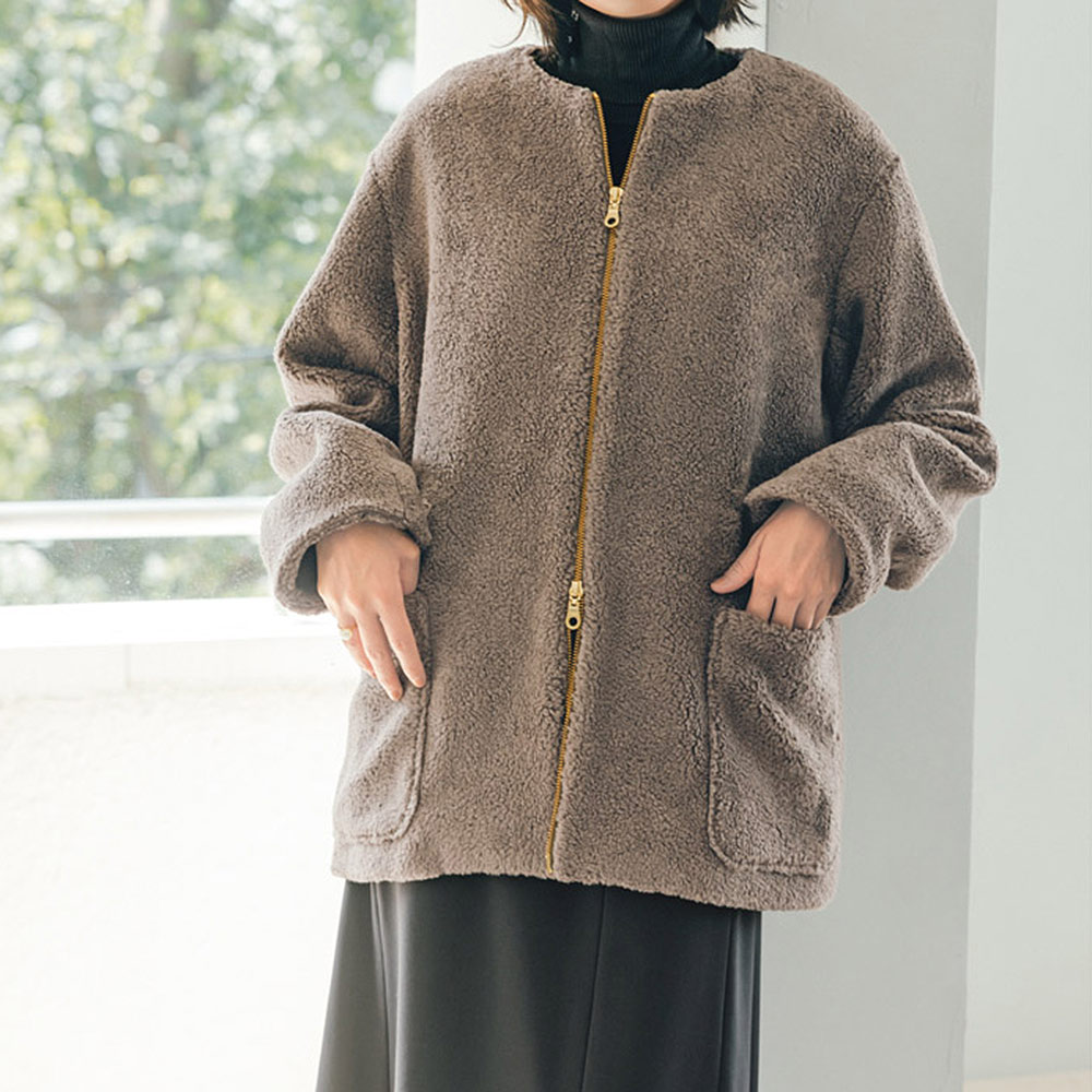 ウール混ボア ノーカラー ハーフコート ノーカラーコート コート PC6324