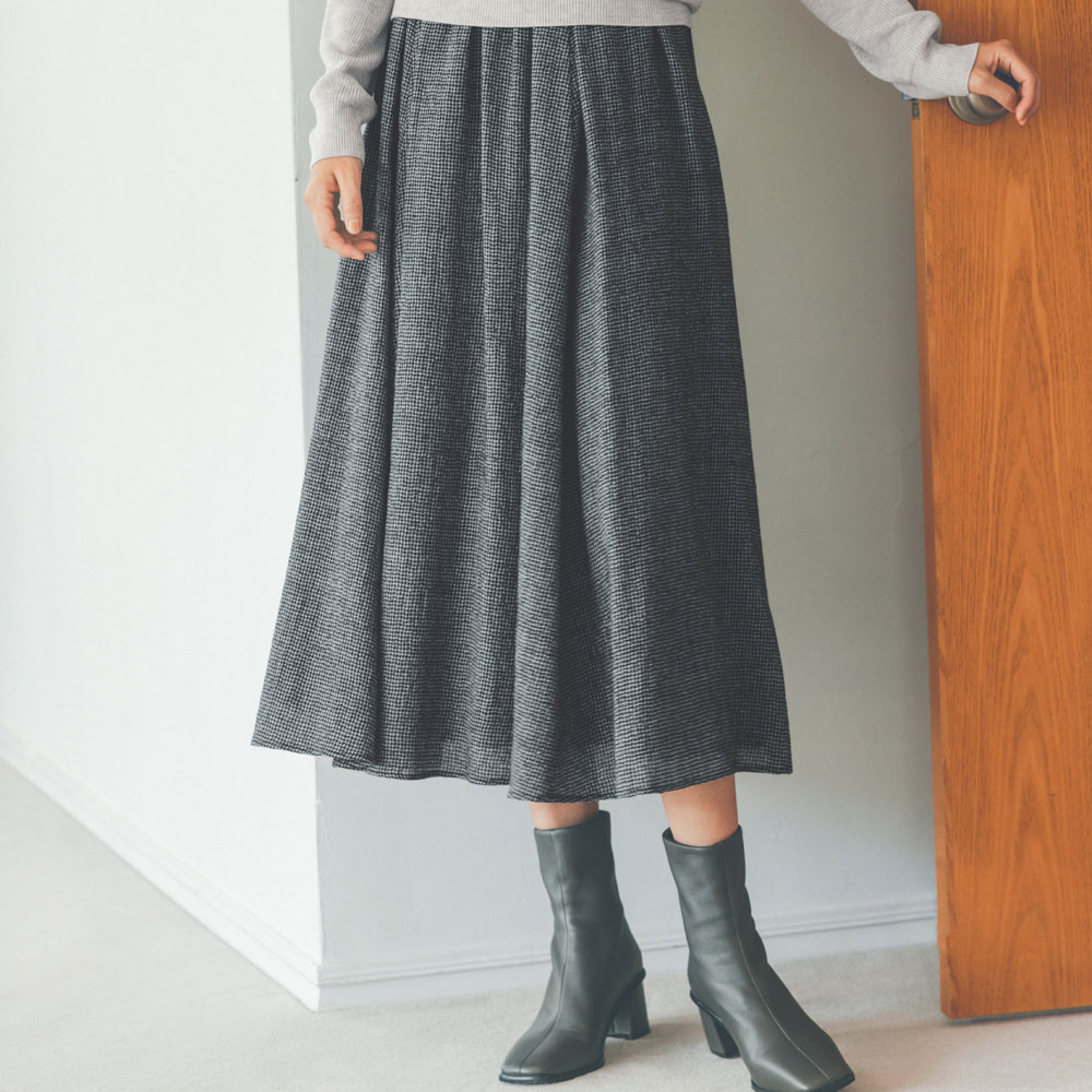 尾州産 ウールガーゼ チェック柄 ギャザースカート プリント 柄スカート スカート PC6326