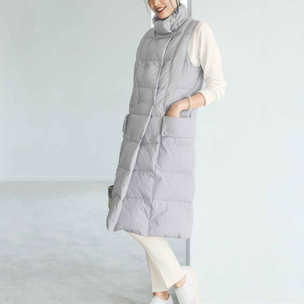 フロントダブル ロングダウンベスト ベスト ジレ ジャケット PC6334