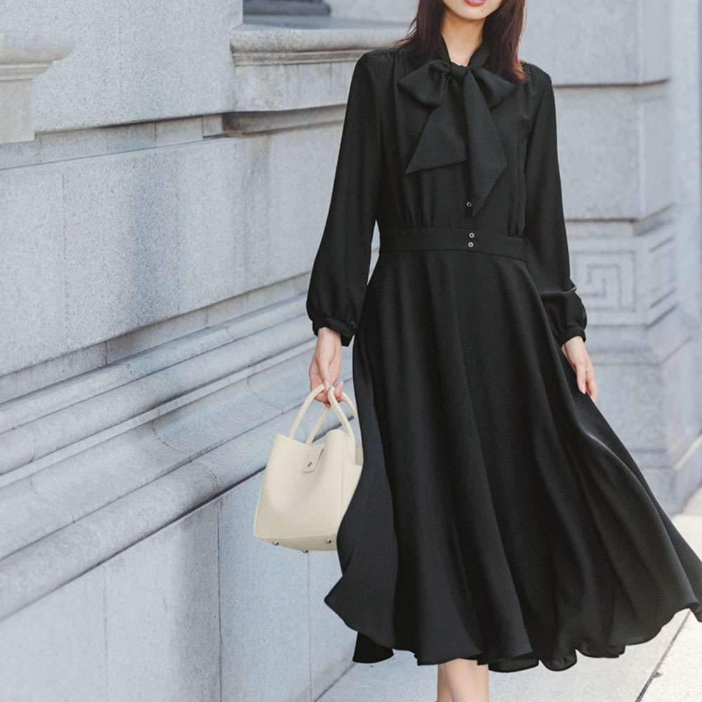 ボウタイデザイン フレアワンピース マキシワンピース ロングワンピース ワンピース PC6342