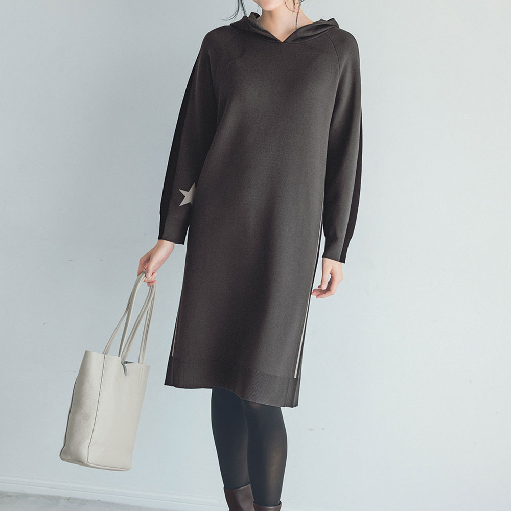 星柄ジャカード フーディニットワンピース ニットワンピース ワンピース PC6347