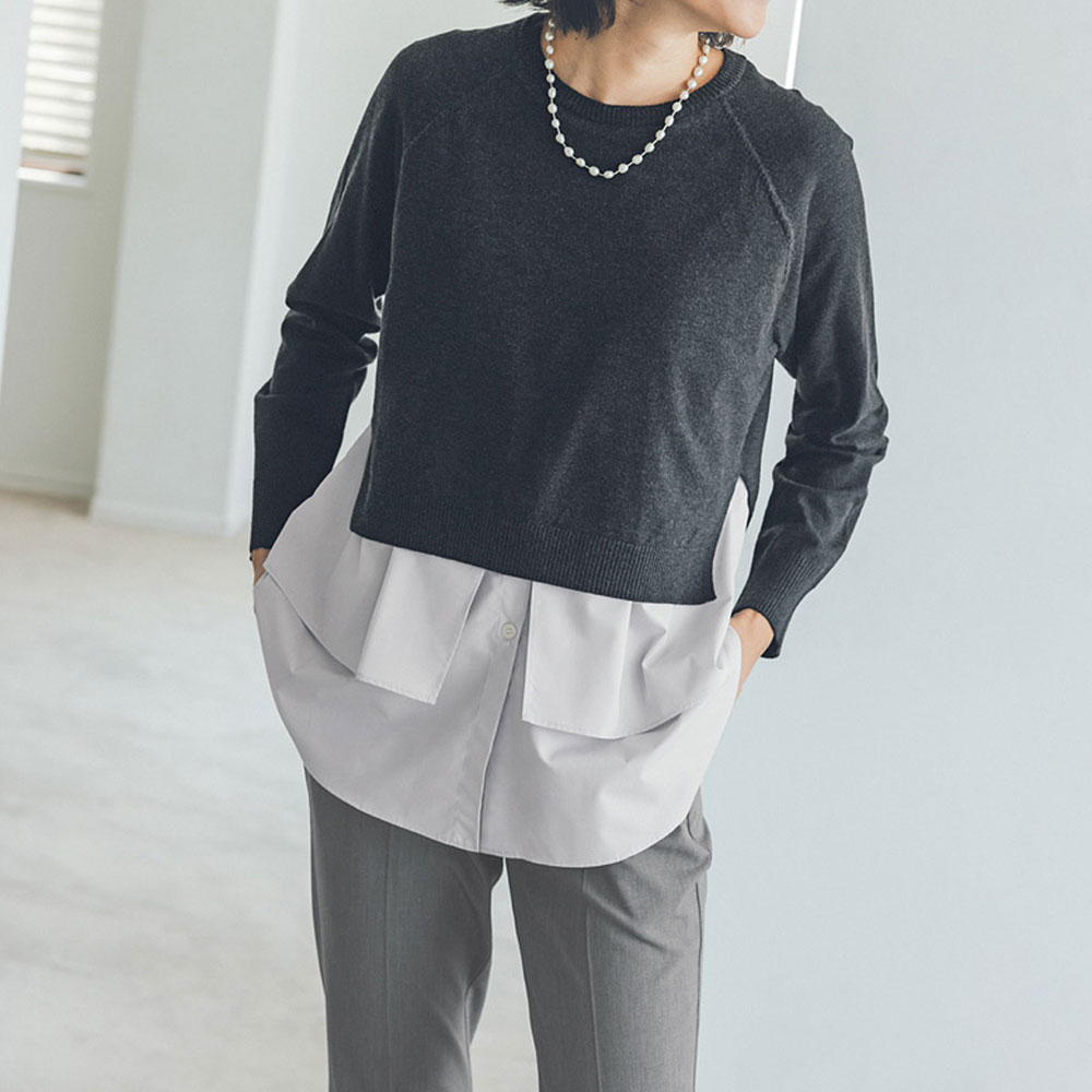 シャツレイヤード風 ニットプルオーバー ニットセーター ニット セーター PC6348