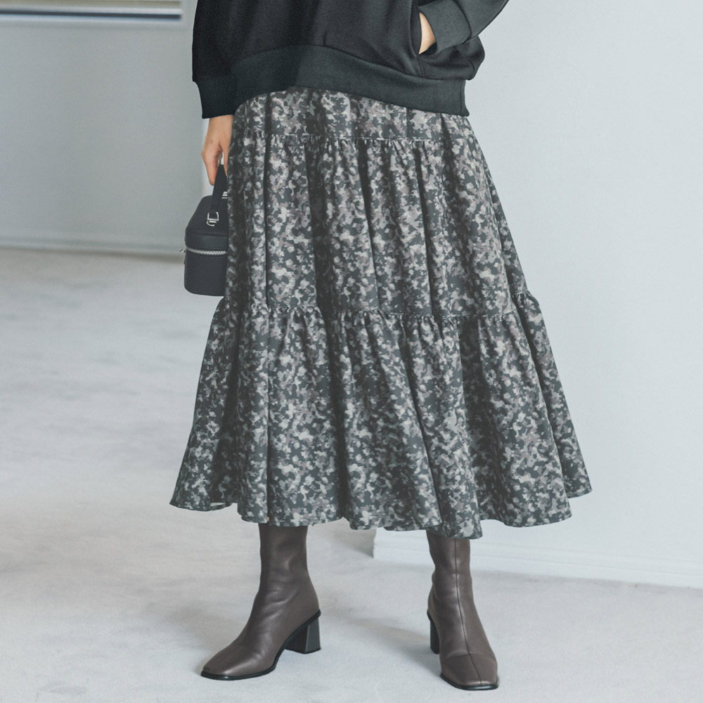 Spoom Holiday/スプームホリデイ カモフラージュプリント ティアードスカート プリント 柄スカート スカート PC6352