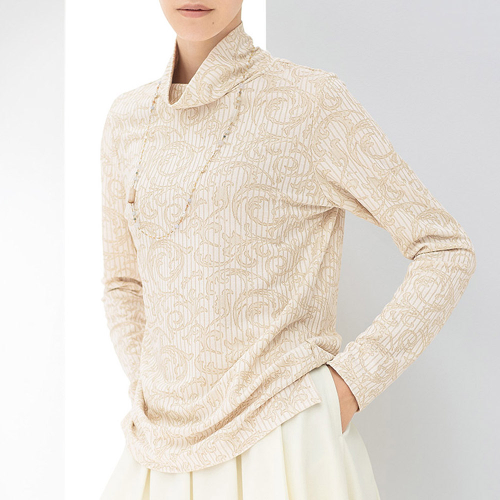 イタリア素材 ラメジャージー タートルネックプルオーバー プルオーバー シャツ ブラウス PC6377