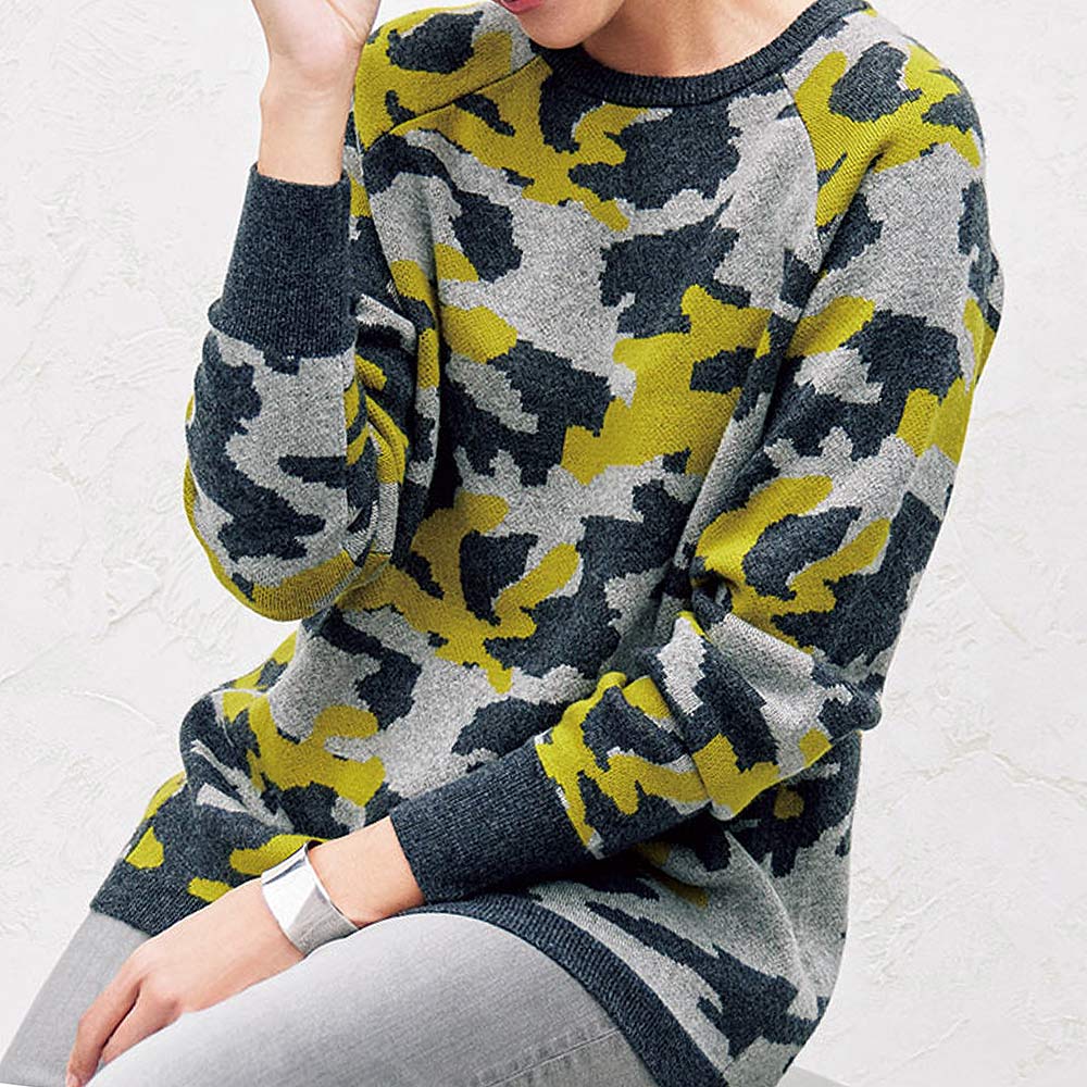 カモフラ柄 ジャカードニット プルオーバー ニット セーター ファッション PC6387