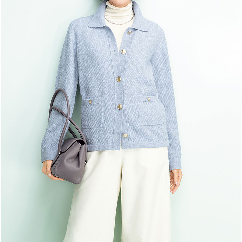 ウール混 ブークレーニットジャケット ニット セーター ファッション PC6400