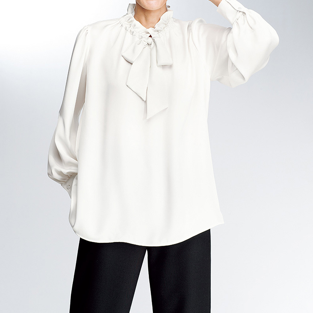 とろみサテン ボウタイ ギャザーブラウス ブラウス シャツ PC6418