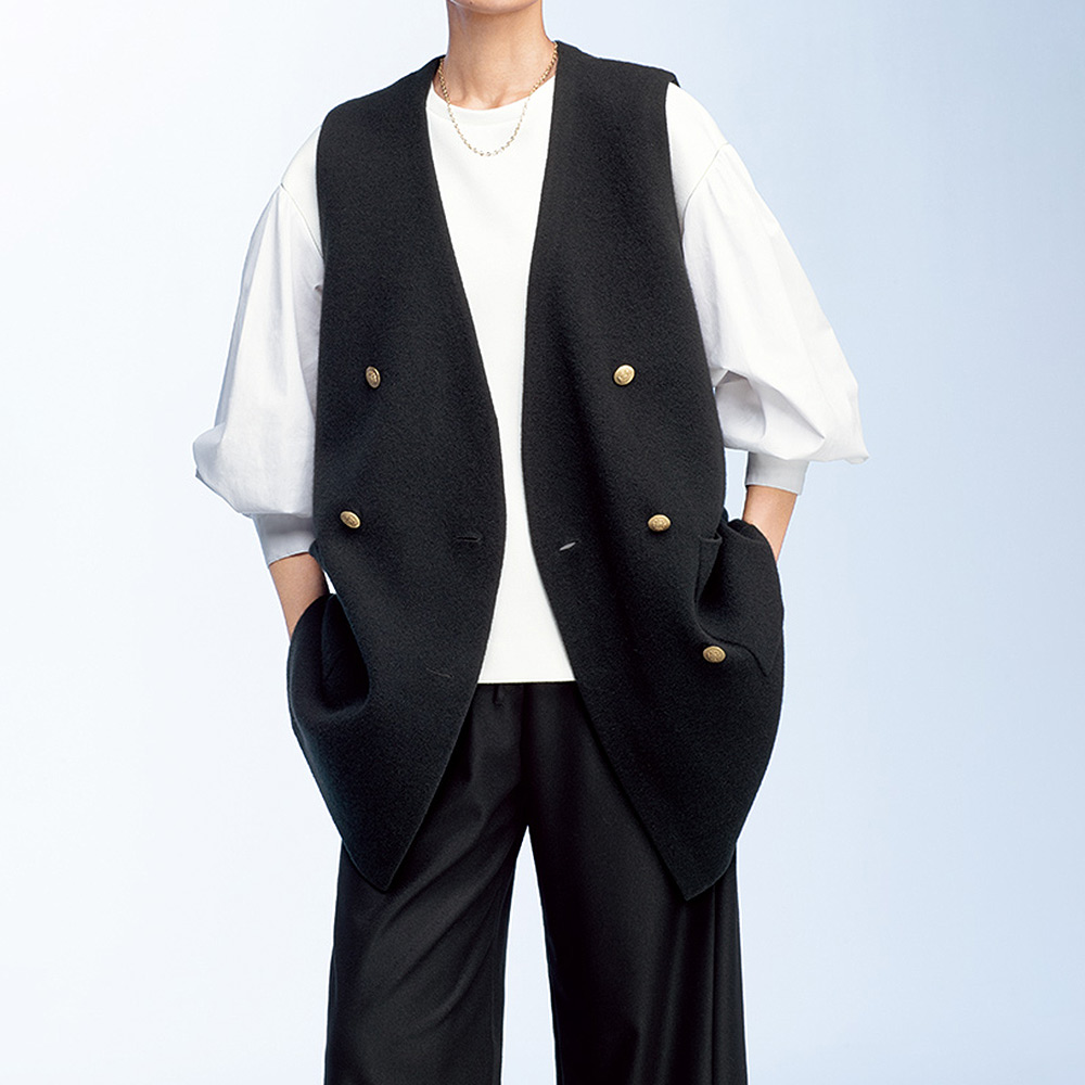 ウールカシミヤ ミラノリブ 圧縮ニット ジレ ニットベスト ニット セーター PC6425