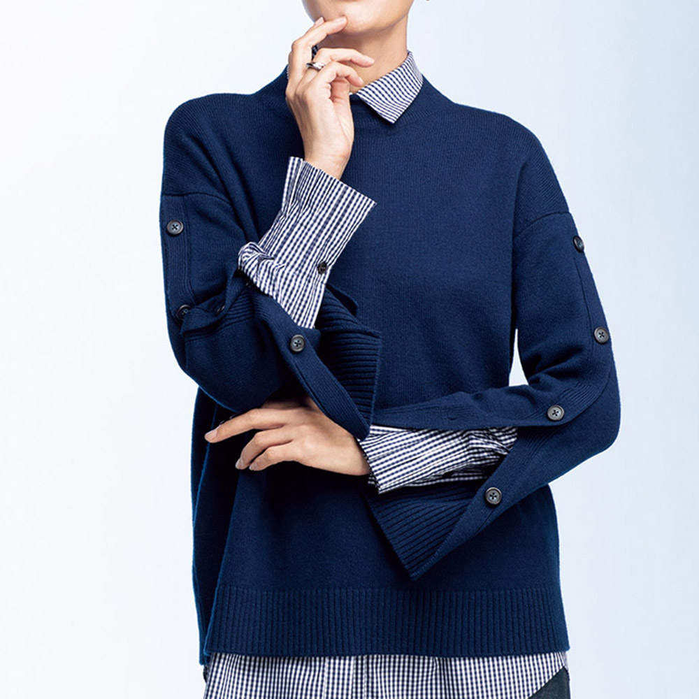 ボタンデザインスリーブ ウールニットプルオーバー ニット セーター ファッション PC6426