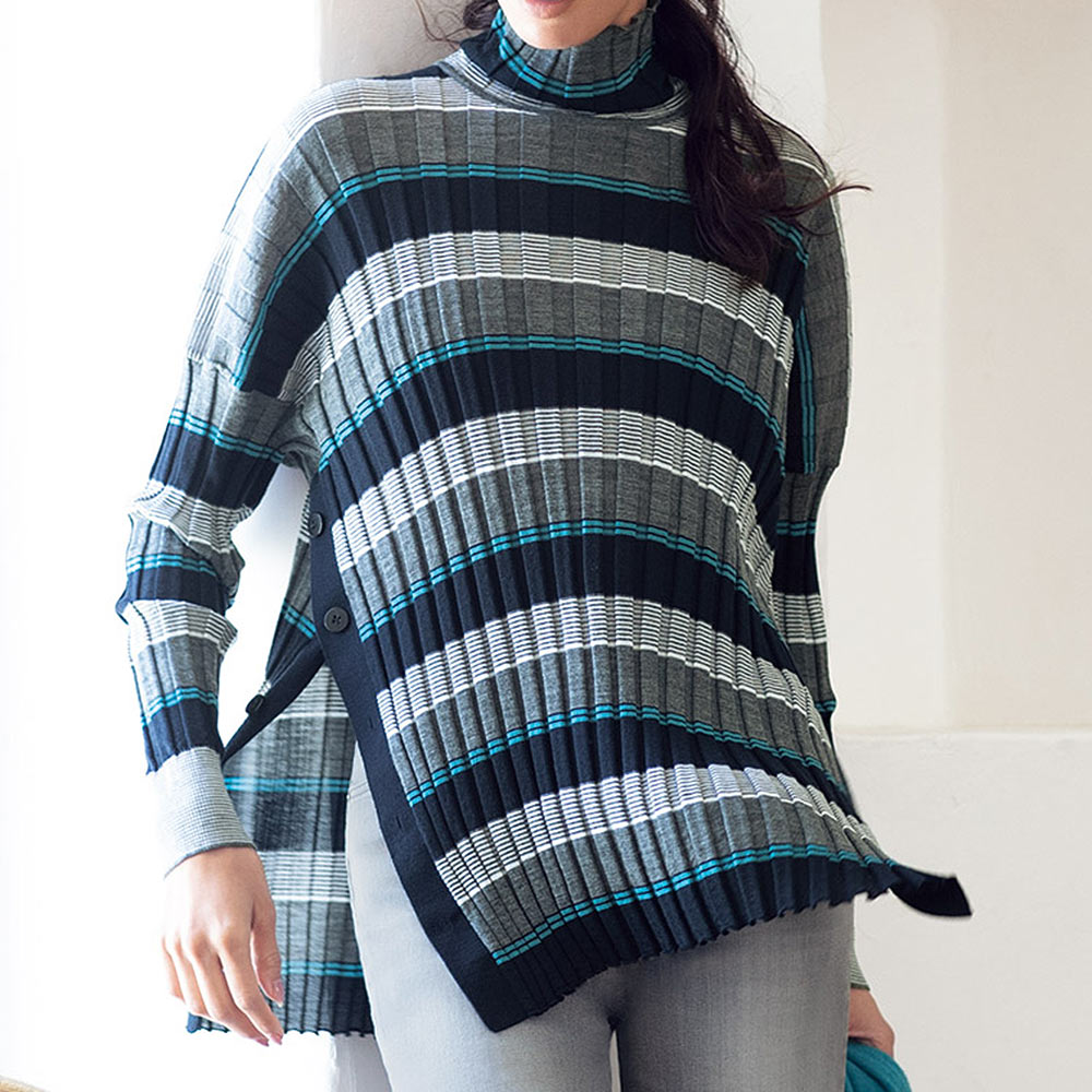 リブニットランダムボーダー タートルネックプルオーバー ニット セーター ファッション PC6461