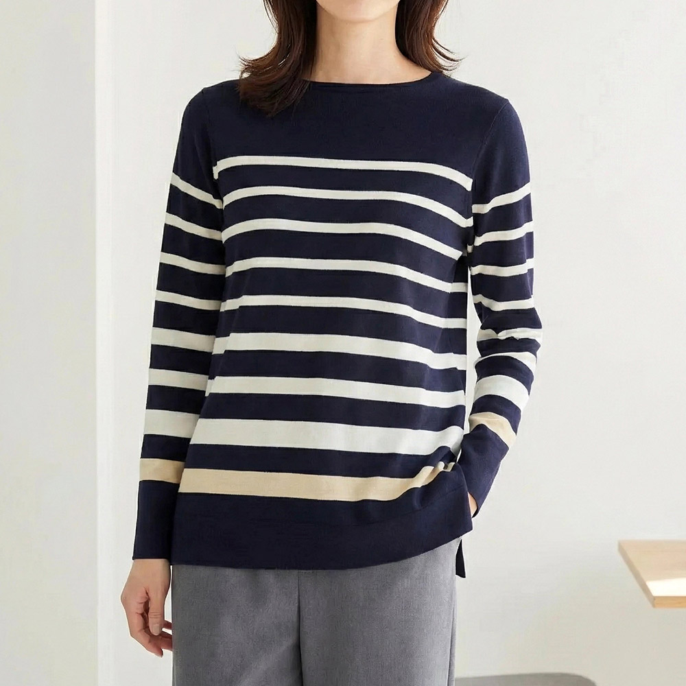 イタリア糸 グラデーション ボーダー柄プルオーバー ニット セーター ファッション PC6474