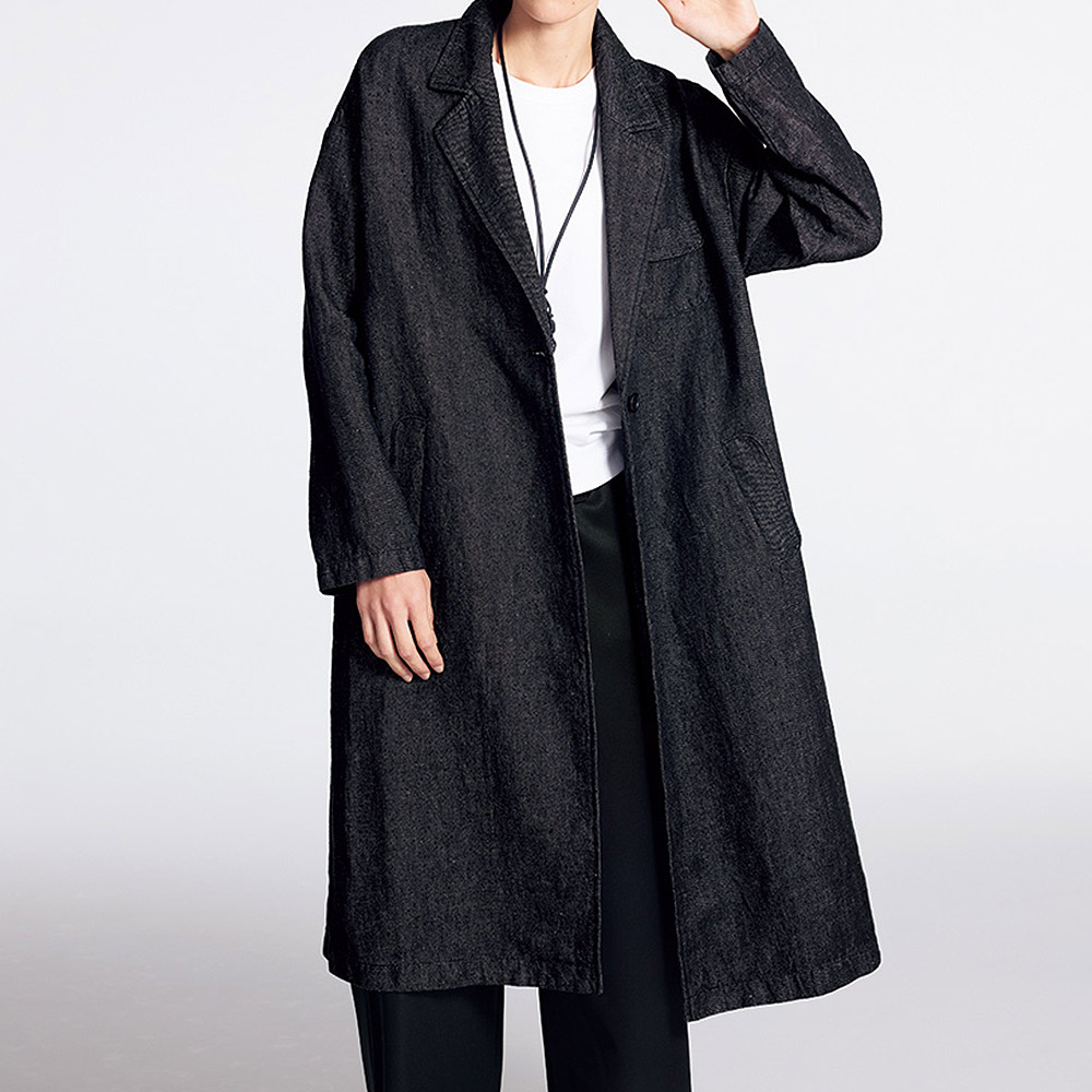 帝国繊維」 リネンデニム テーラードカラー コート 通販 - ディノス