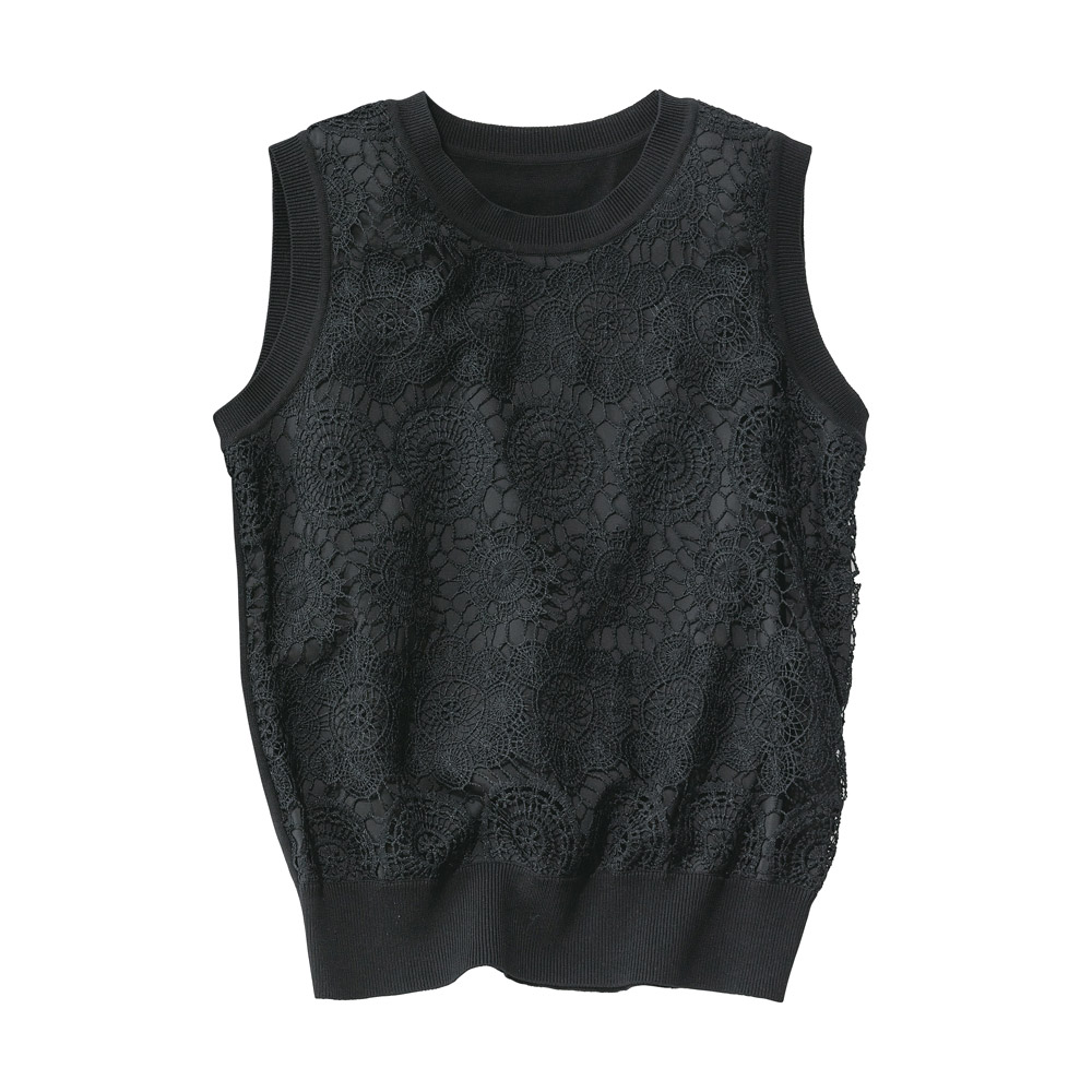 ケミカルレース使い コットンニット プルオーバー ニットアンサンブル ツインニット ニット セーター PC7010