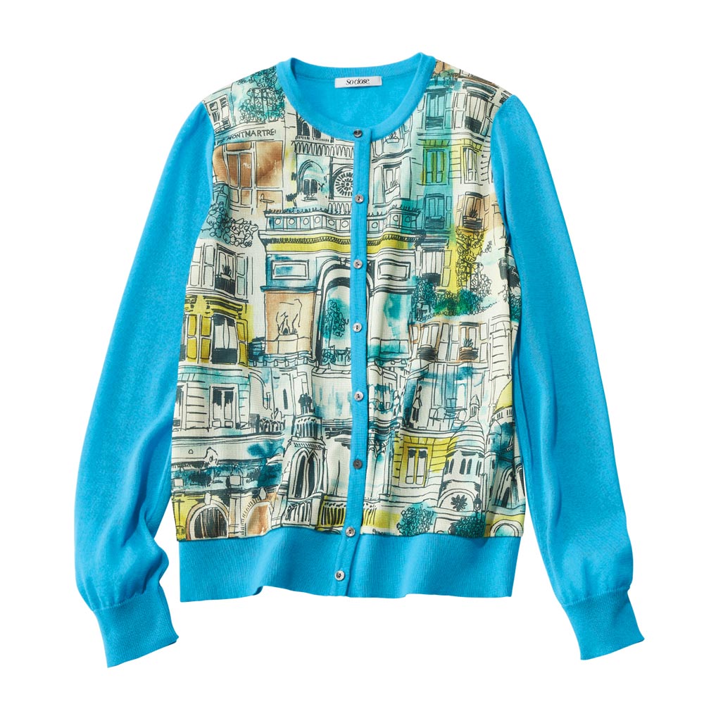 パリ街並みプリントニットシリーズ カーディガン（日本製） サマーニット ニット セーター PC7018