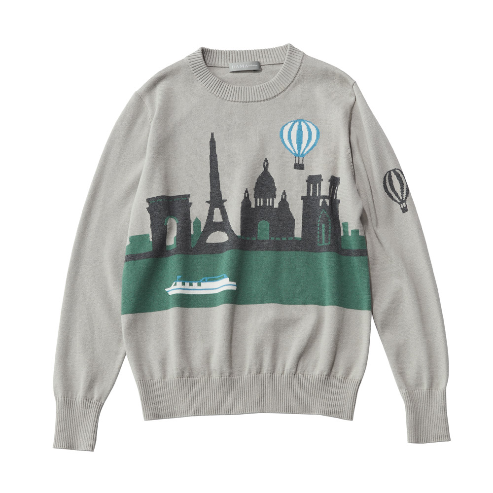 パリの風景柄 インターシャ ニットプルオーバー サマーニット ニット セーター PC7158