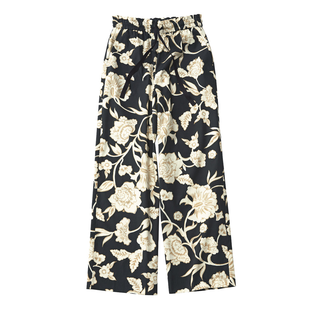 イタリア素材 フラワープリント コットンパンツ イージーパンツ パンツ PC7165