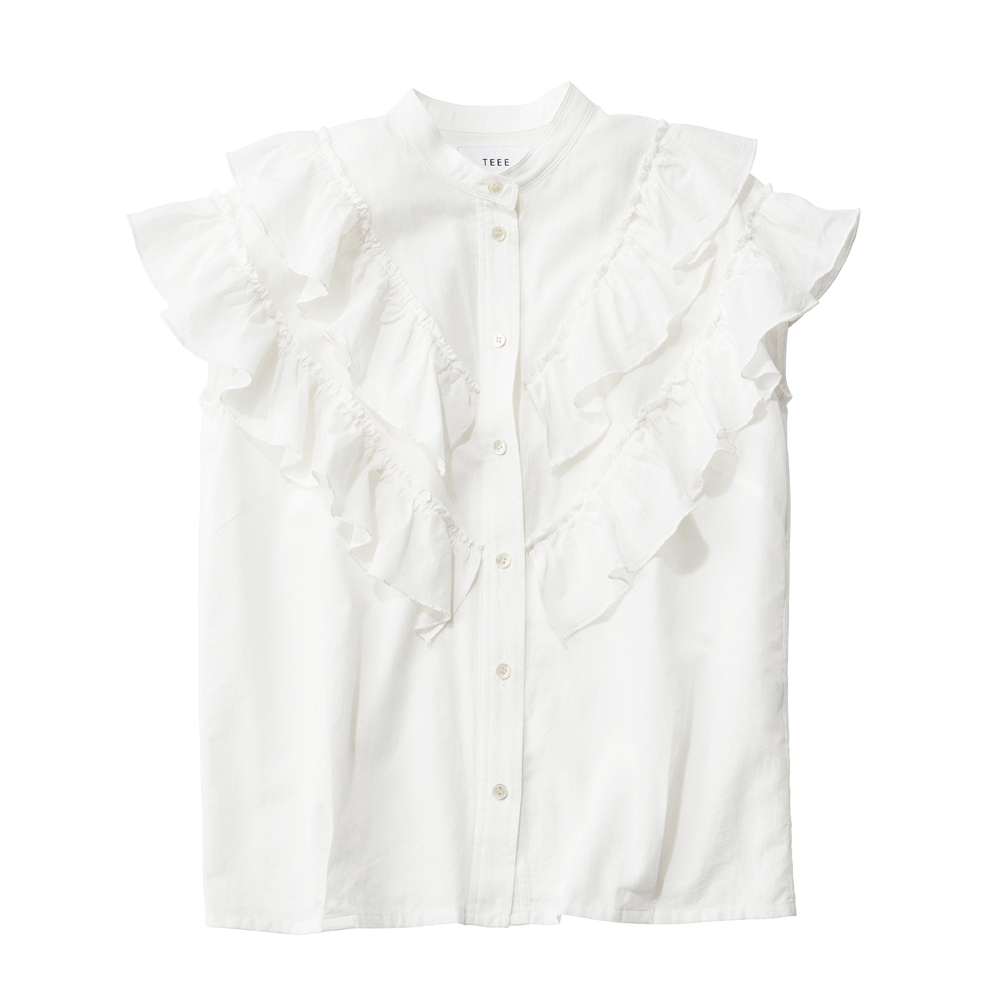 TEEE/ティー コットンリネンワッシャー フリル ブラウス ブラウス シャツ PC7168