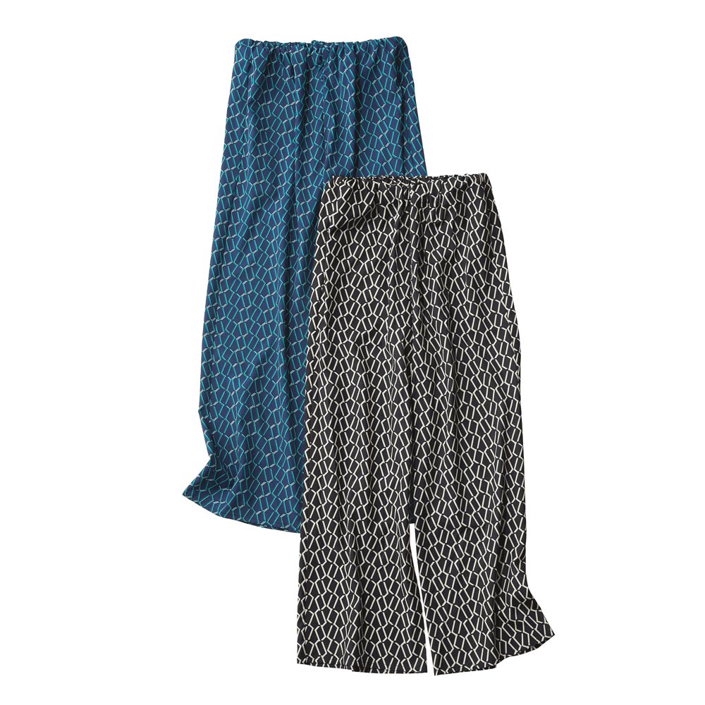 洗える 速乾 接触冷感 UVカット 幾何学柄 とろみ ワイドパンツ 機能性ウェア インナー 雑貨 PC7229