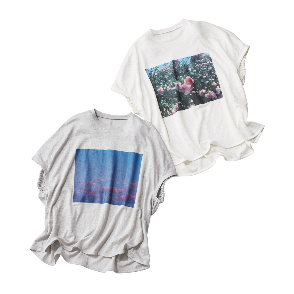 フレンチリネン ジャージー フォトプリント プルオーバー プルオーバー シャツ ブラウス PC7232