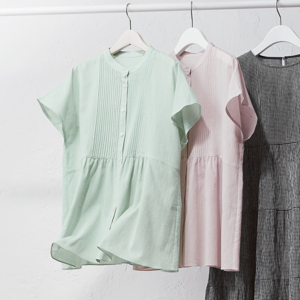 高島縮 コットンリネン ピンタック ブラウス（日本製） ブラウス シャツ PC7257