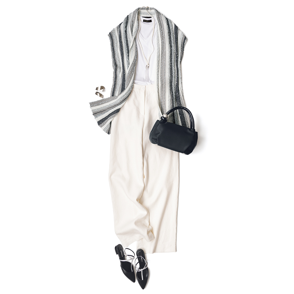 リネン ブロークンツイル セミワイドパンツ≪股下丈74cm≫ ワイドパンツ パンツ PC7270