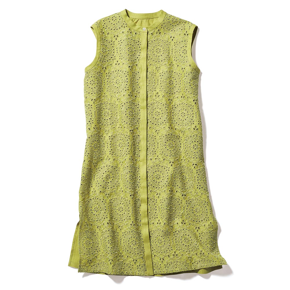 リネンエンブロイダリー ロングチュニック 半袖 ノースリーブチュニック チュニック PC7271