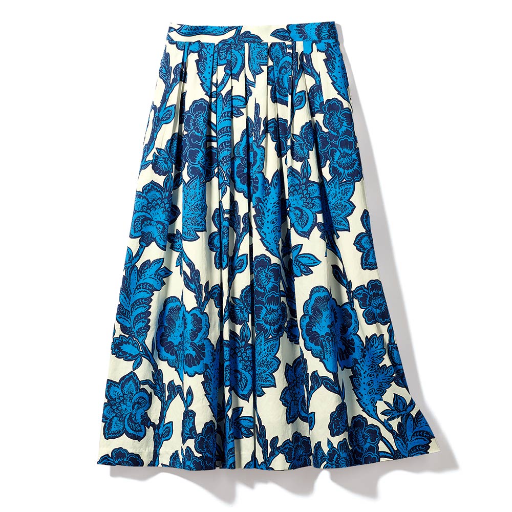 イタリア素材 ボタニカル柄タックスカート プリント 柄スカート スカート PC7282