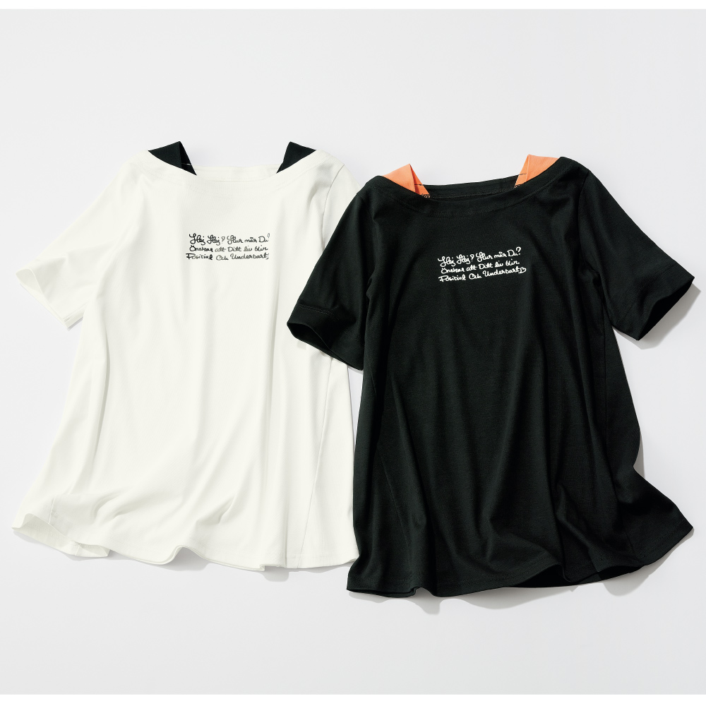 Queen Li/クイーンリー メッセージプリント 配色Aライン Tシャツ シャツ ブラウス ファッション PC7386
