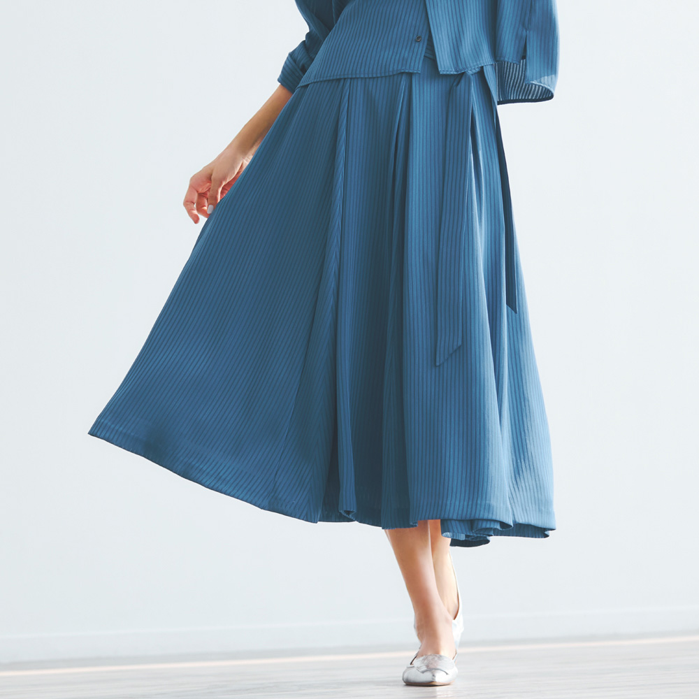 シアーストライプ ベルト付き タックスカート プリント 柄スカート スカート PC7003