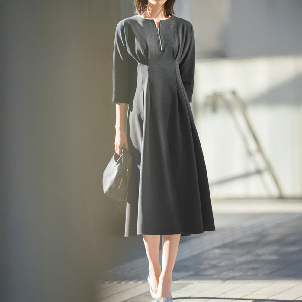 接触冷感UVカット タック使いジャージーワンピース ジャージーワンピース ワンピース PC7005