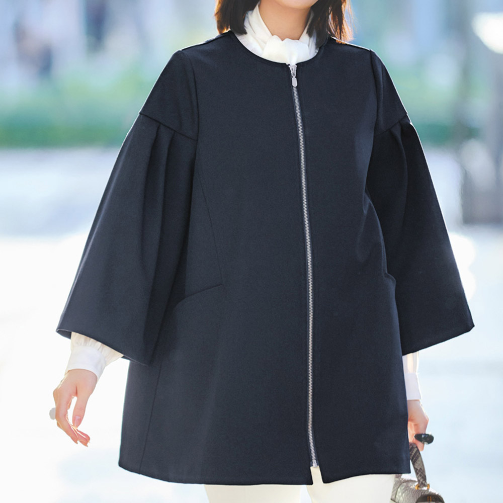 ダブルフェイス フレアスリーブコート ノーカラーコート コート PC7006