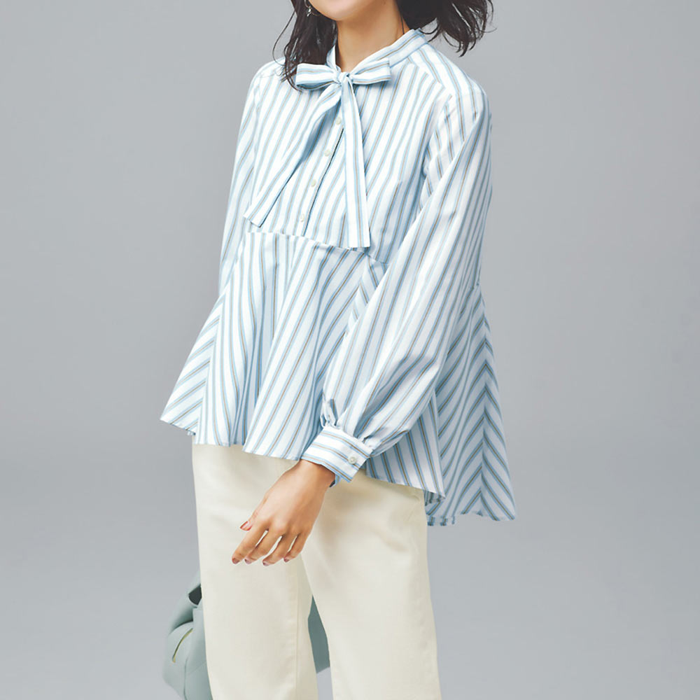 先染めマルチストライプ ボウタイ ブラウス ブラウス シャツ PC7008