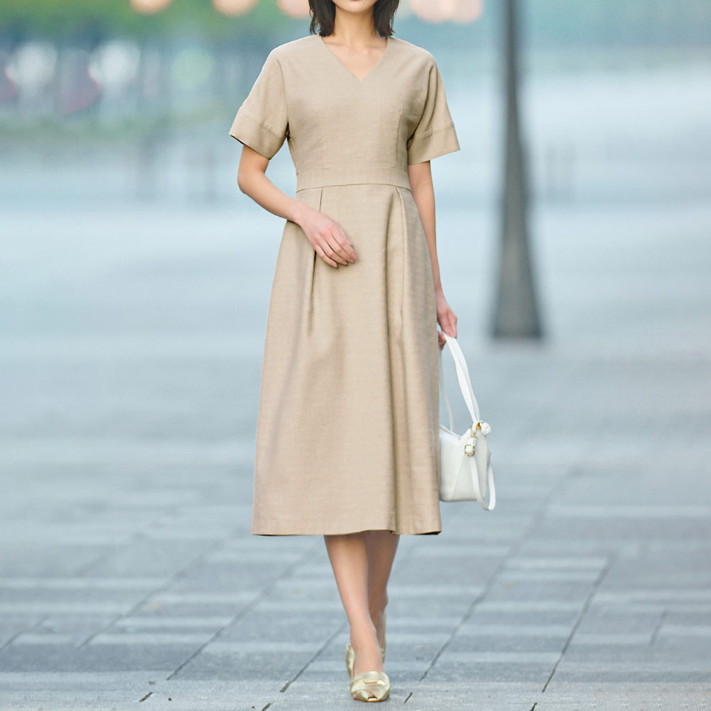 イタリア「ラトーレ」社製 リネン混ヘリンボーン ワンピース マキシワンピース ロングワンピース ワンピース PC7012