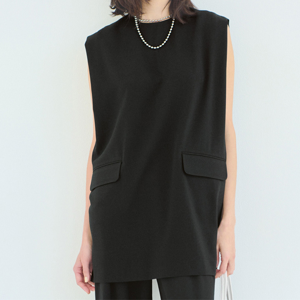 アセテート混 ダブルクロス チュニックベスト 半袖 ノースリーブチュニック チュニック PC7015