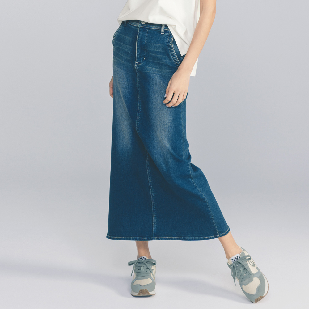 gram blue/グラムブルー ストレッチデニムロングスカート サステナブル PC7022