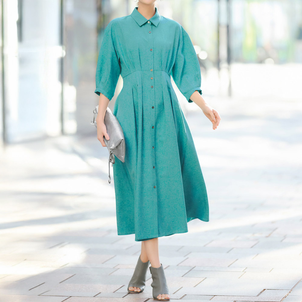 洗える多機能素材 ウエストタックワンピース UV対策ウェア UV 紫外線対策 PC7023