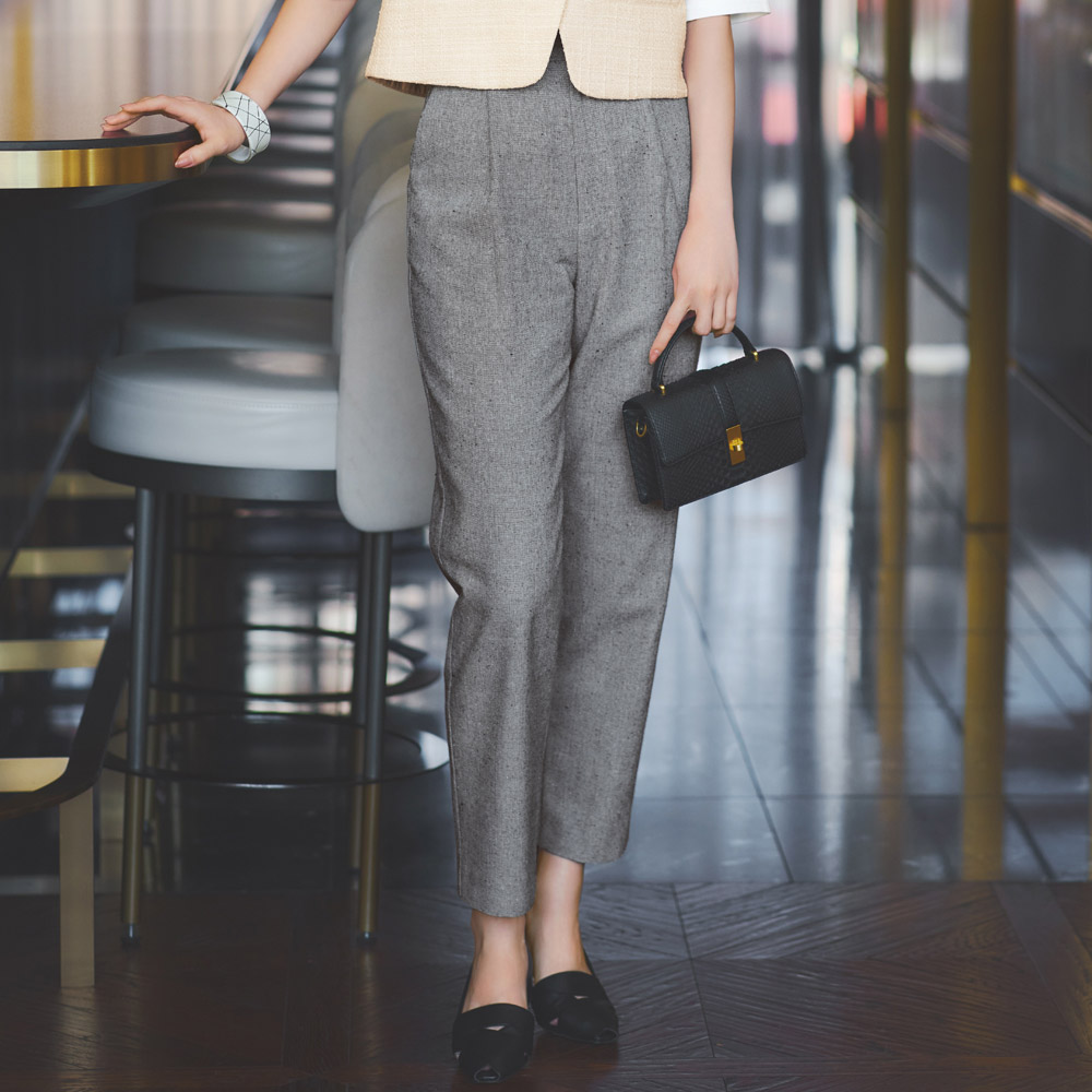 ウエスト2ウェイ シャークスキンパンツ テーパードパンツ パンツ PC7025